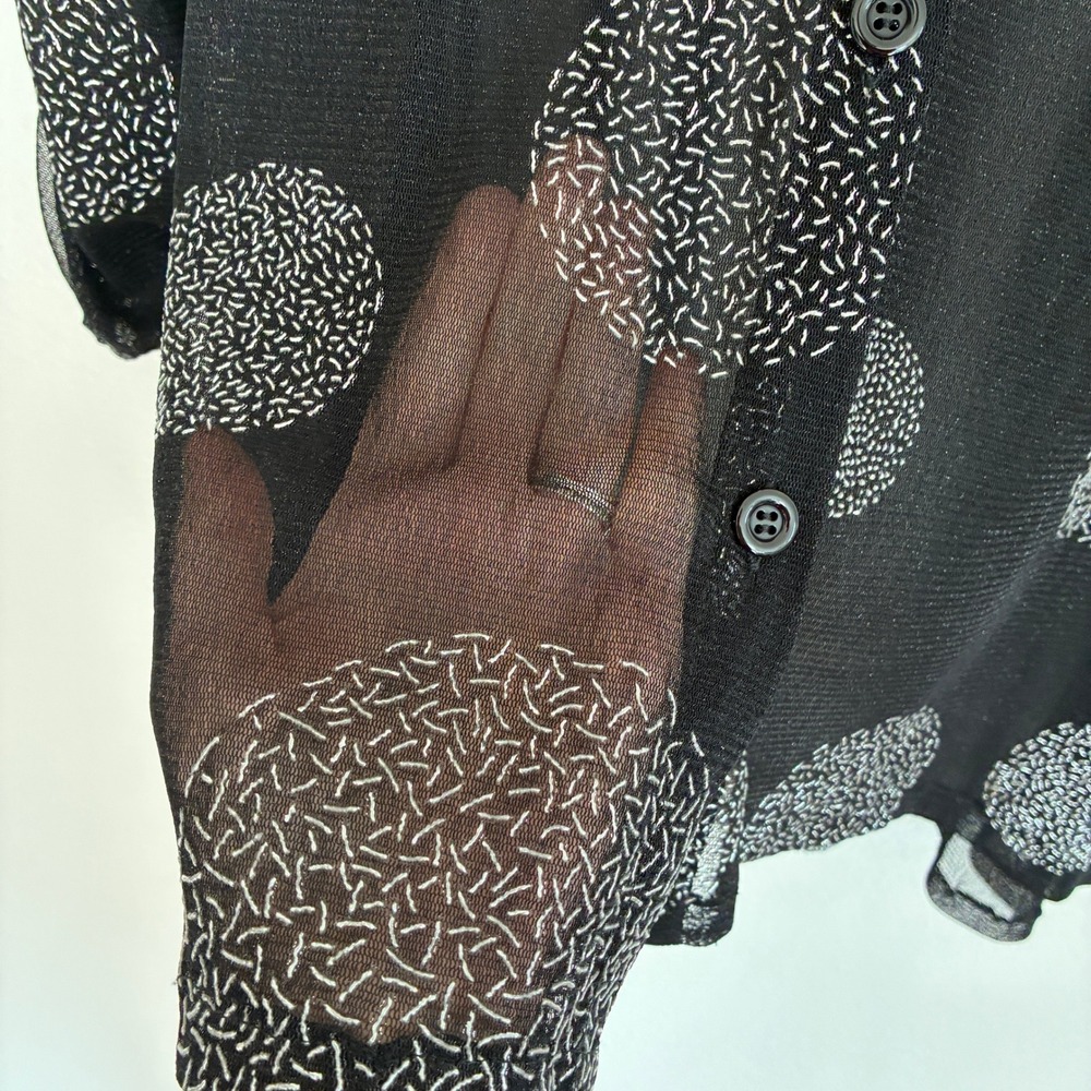 Berek Sheer Top Womens L Black Mesh Button Down Silver Polka Dot Top Fancy Event - Picture 5 of 11